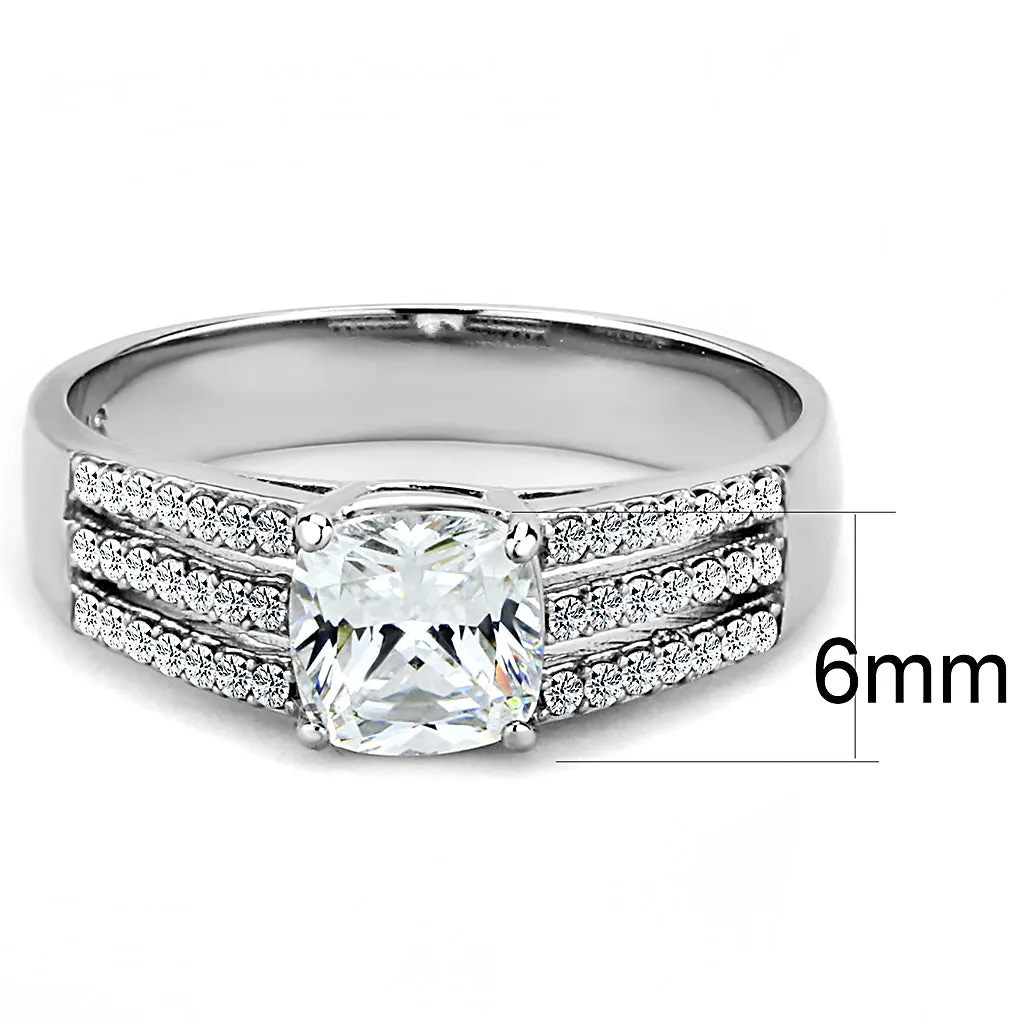 CJ020 Wholesale Women's Stainless Steel Cubic Zirconia Square Cut Engagement Ring