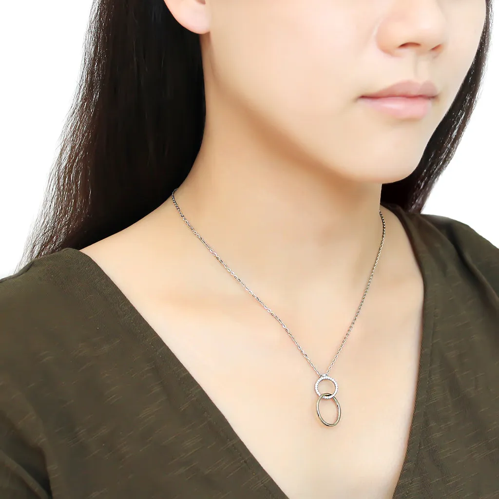 CJ097 Wholesale Women's Stainless Steel AAA Grade CZ Clear Double Ring Chain Pendant