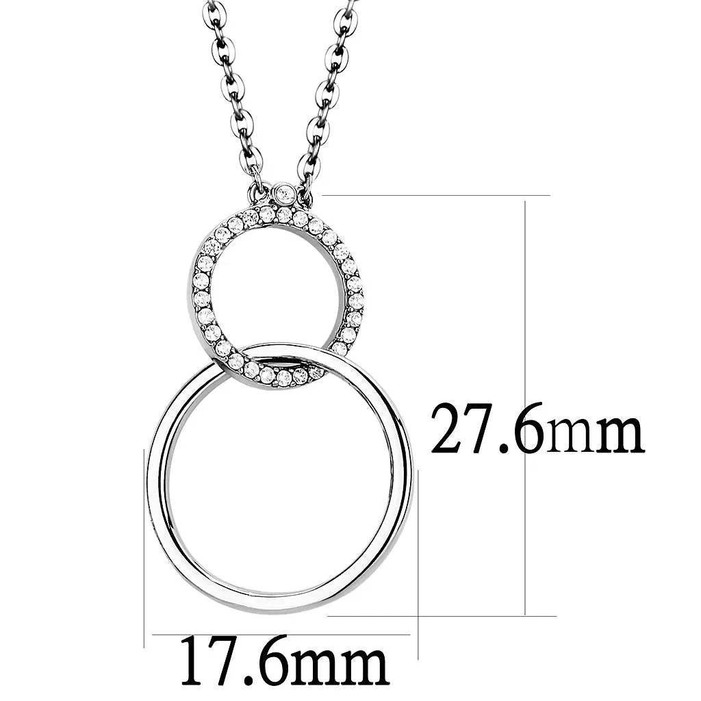 CJ097 Wholesale Women's Stainless Steel AAA Grade CZ Clear Double Ring Chain Pendant
