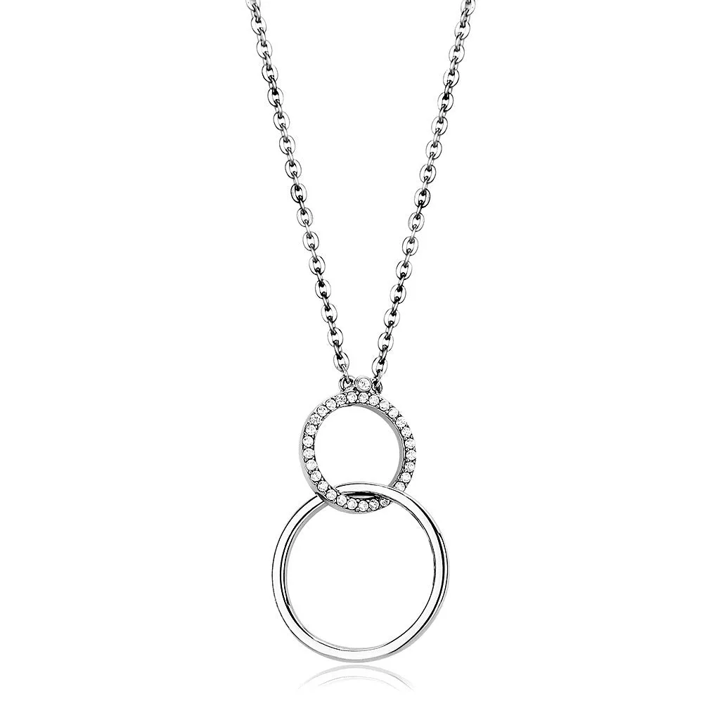 CJ097 Wholesale Women's Stainless Steel AAA Grade CZ Clear Double Ring Chain Pendant