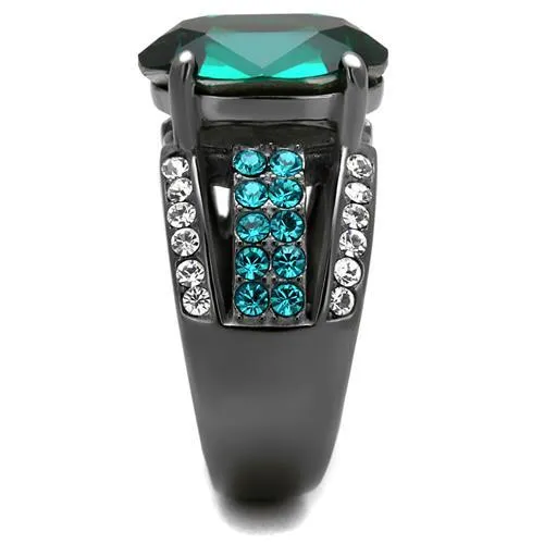 CJ2759 Wholesale Women's Stainless Steel IP Light Black Top Grade Crystal Emerald Ring