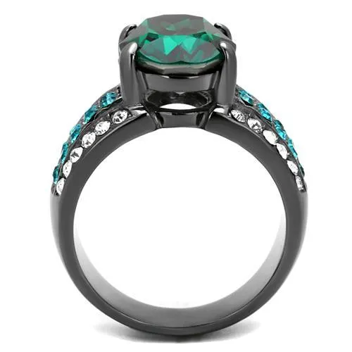 CJ2759 Wholesale Women's Stainless Steel IP Light Black Top Grade Crystal Emerald Ring