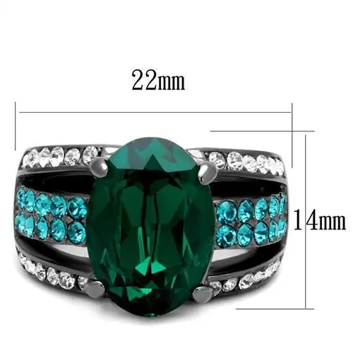 CJ2759 Wholesale Women's Stainless Steel IP Light Black Top Grade Crystal Emerald Ring