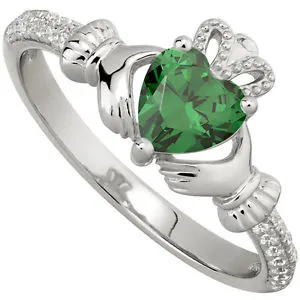 Claddagh Sterling Silver Birthstone Ring May.