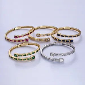 Clearance Pricing BLOWOUT Gold Wrist Bangle Emerald Cut Cz Bangle Bracelet Silver Bracelet Blue Sapphire, Emerald Green, Clear CZ WA1687 WA1688 WA1689 WA1690 WA1691