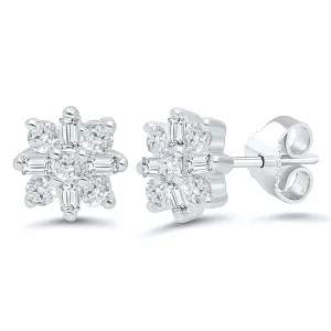 Clustered Diamond Starburst Stud Earrings in 14k White Gold, 0.25 cttw