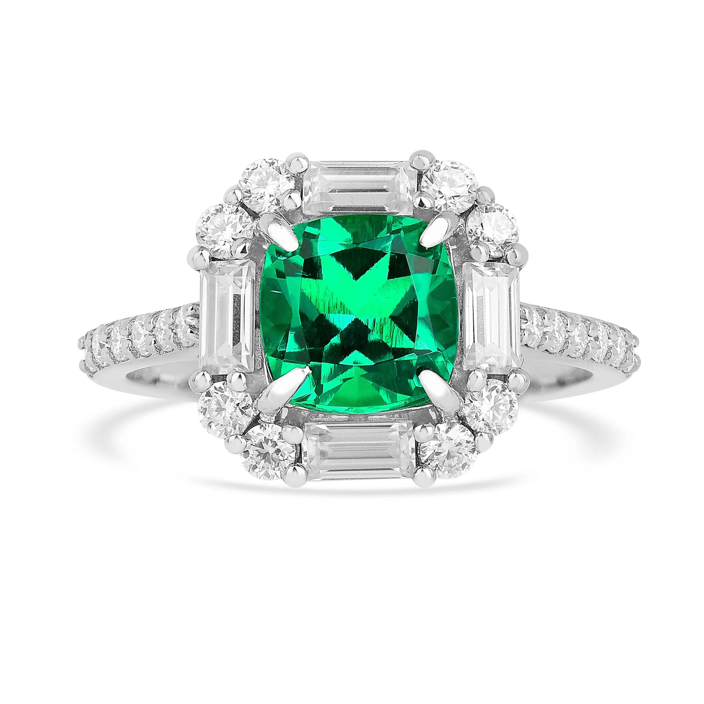 Colombian Created Emerald Cushion Halo Ring
