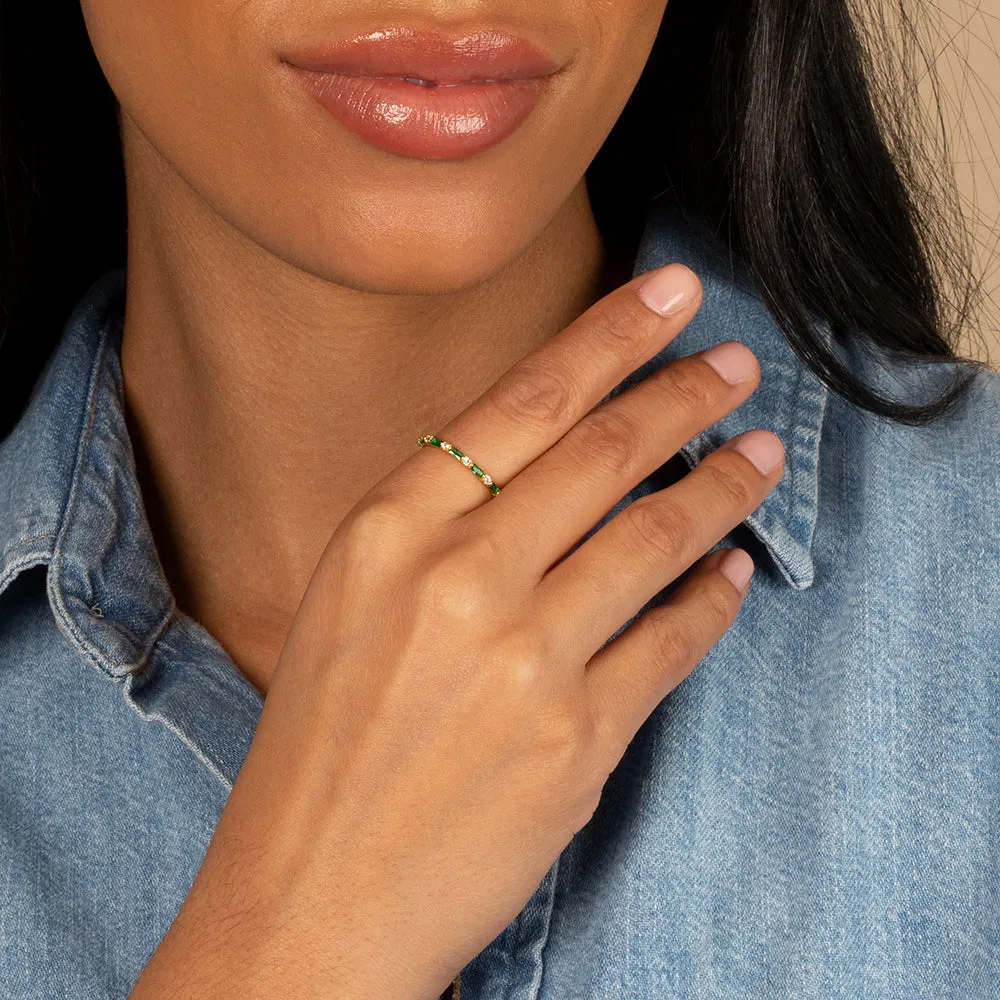 Colored Thin Baguette X Solitaire CZ Ring