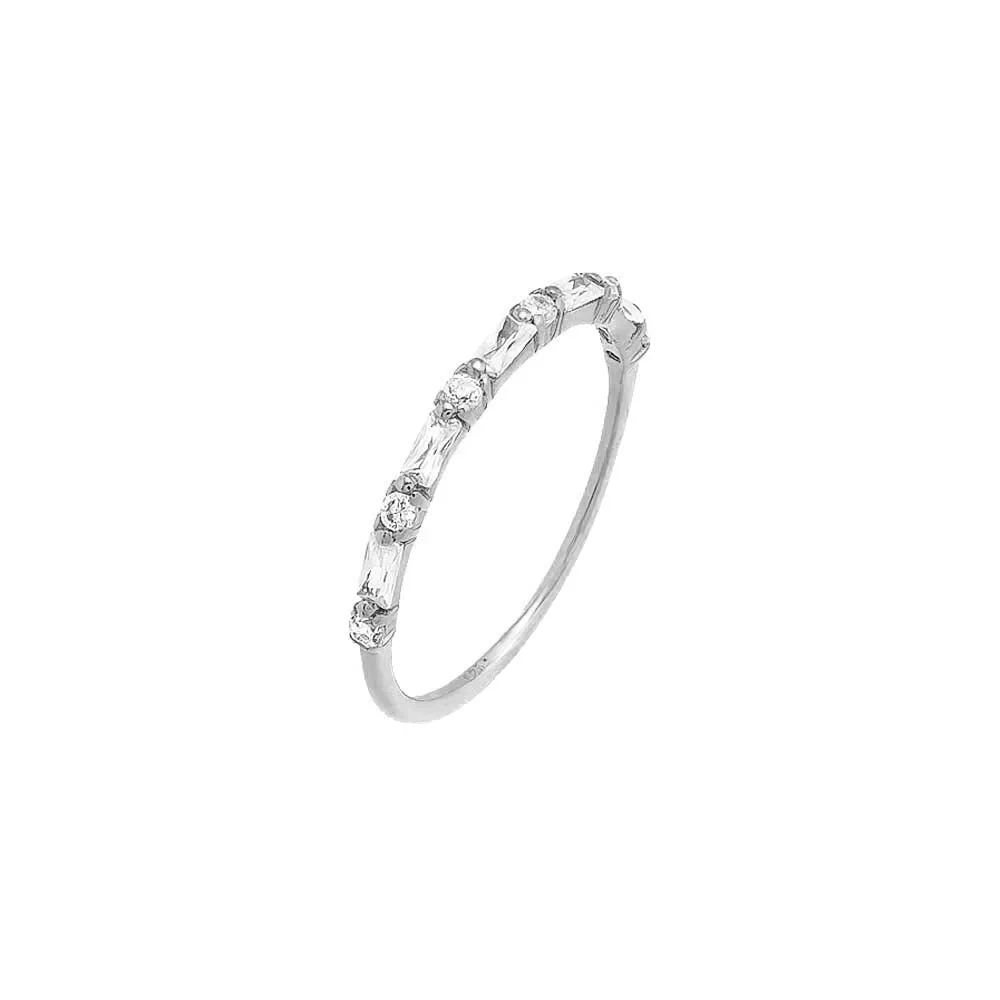 Colored Thin Baguette X Solitaire CZ Ring
