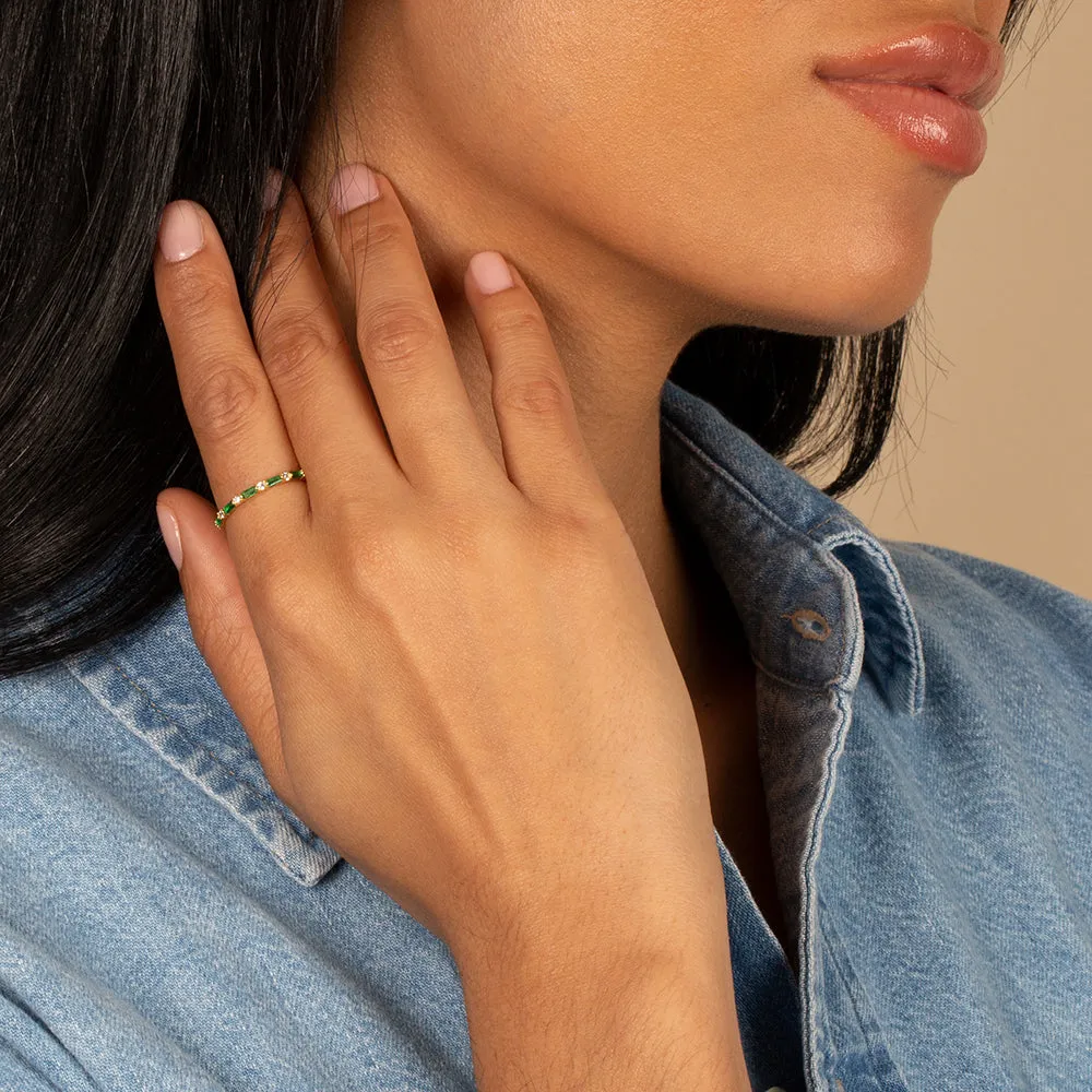 Colored Thin Baguette X Solitaire CZ Ring
