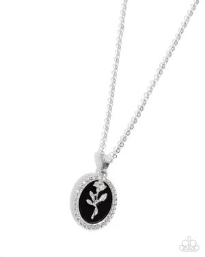 Cottagecore Confidence - Black - Painted Pendant Silver Rose Flower Paparazzi Short Necklace