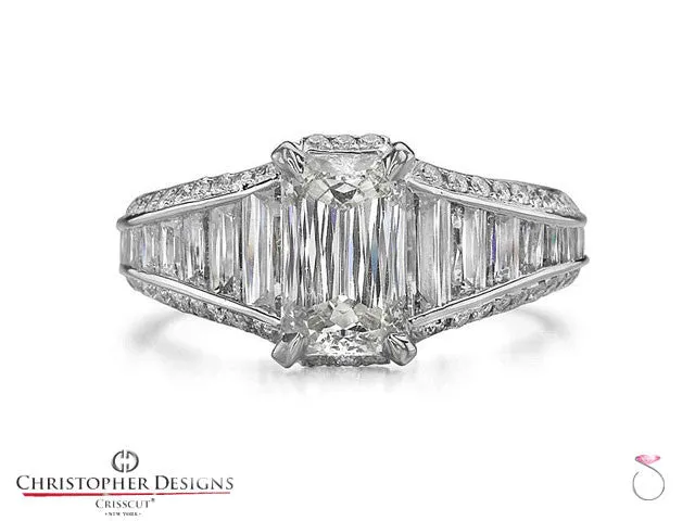 Crisscut Emerald Diamond Ring 4.20ctw in Platinum