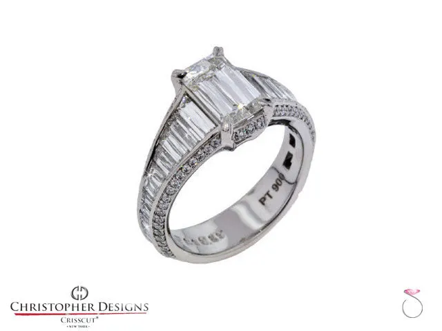 Crisscut Emerald Diamond Ring 4.20ctw in Platinum
