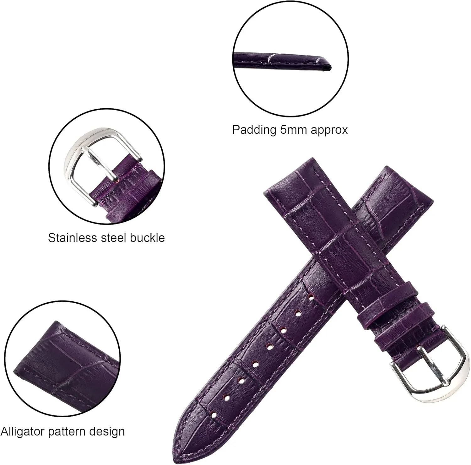 Croco Design Leather Watch Bands, Classical Leather Watch Straps for Women&Mens Waterproof 12Mm 14Mm 16Mm 18Mm 19Mm 20Mm 22Mm