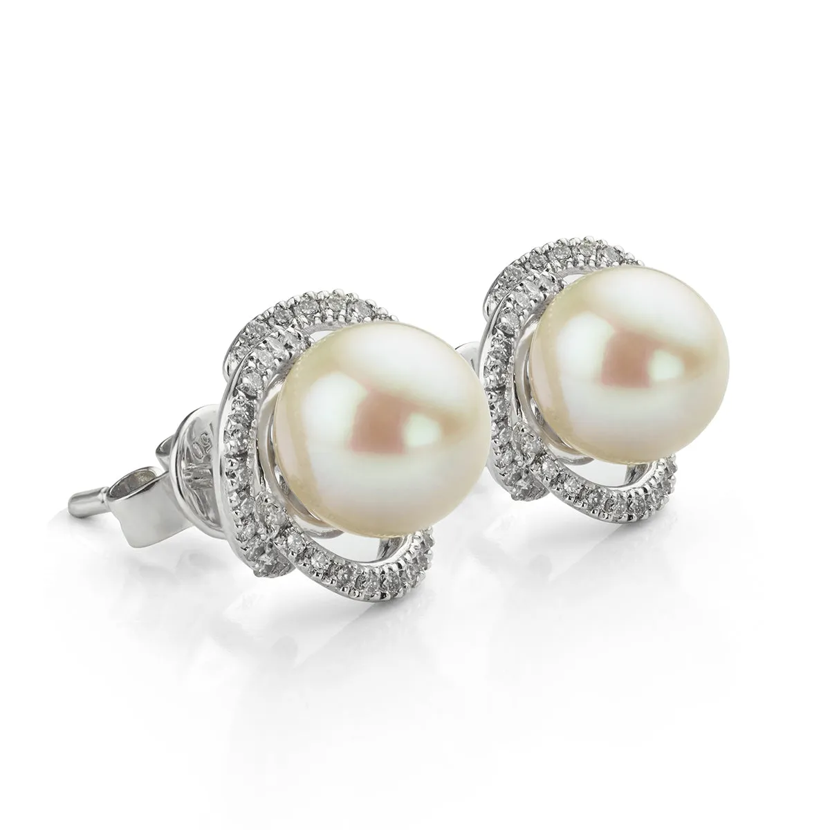 Cultured Pearl and Diamond Cluster Earrings