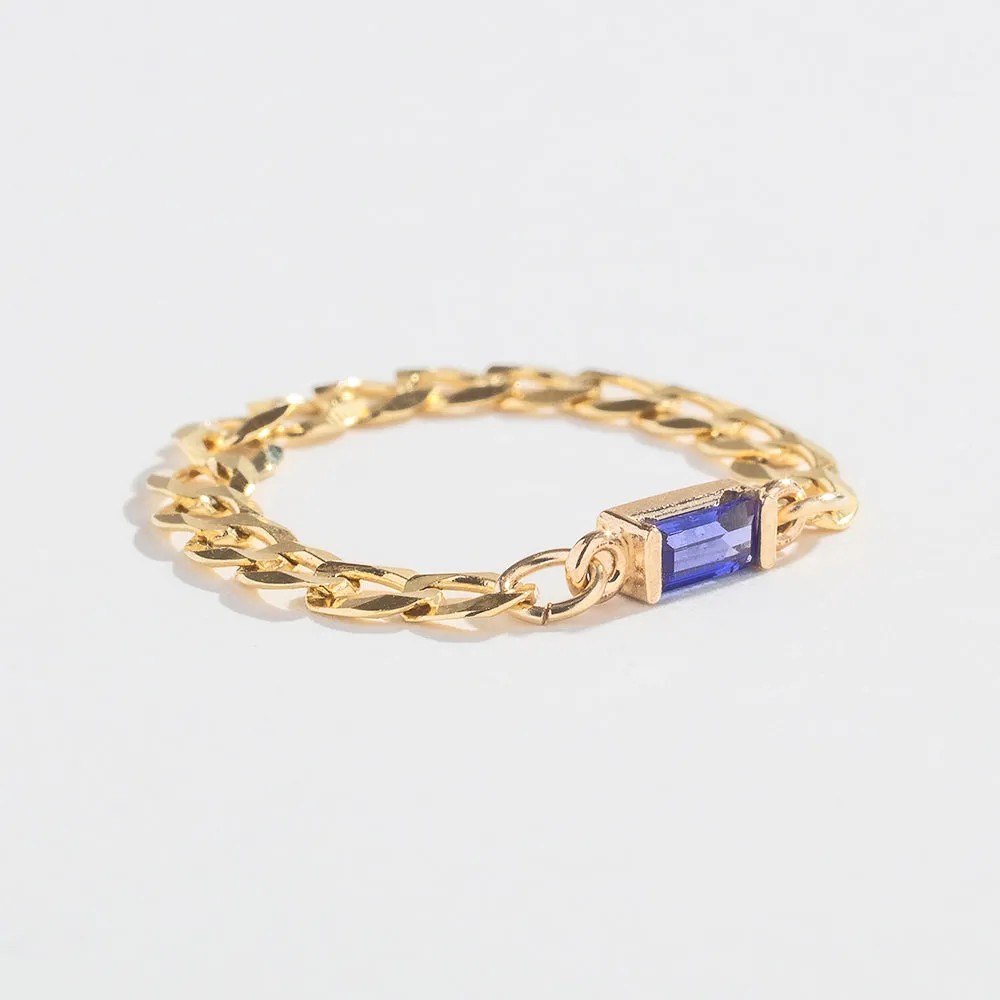 CURB CHAIN LINK RING | 14K GOLD | TANZANITE