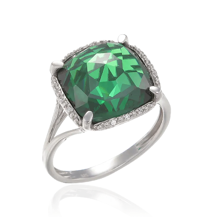 Cushion Cut Emerald Green Ring