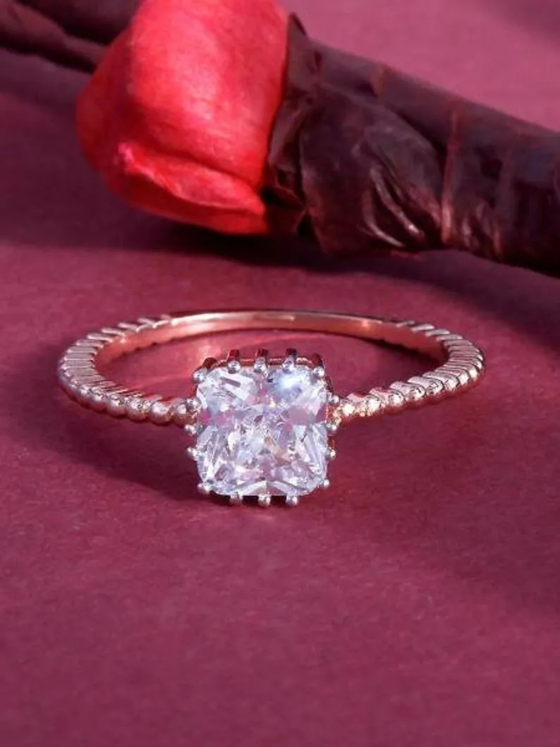 Cushion Cut Moissanite Engagement Ring White Gold Solitaire Diamond Stacking Ring Promise Wedding Anniversary Gift For Women