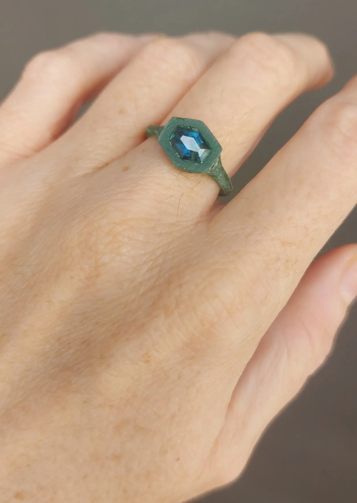 Custom Wax Cast Ring with Australian Parti Sapphire – Made to Order in Solid Gold or Sterling Silver