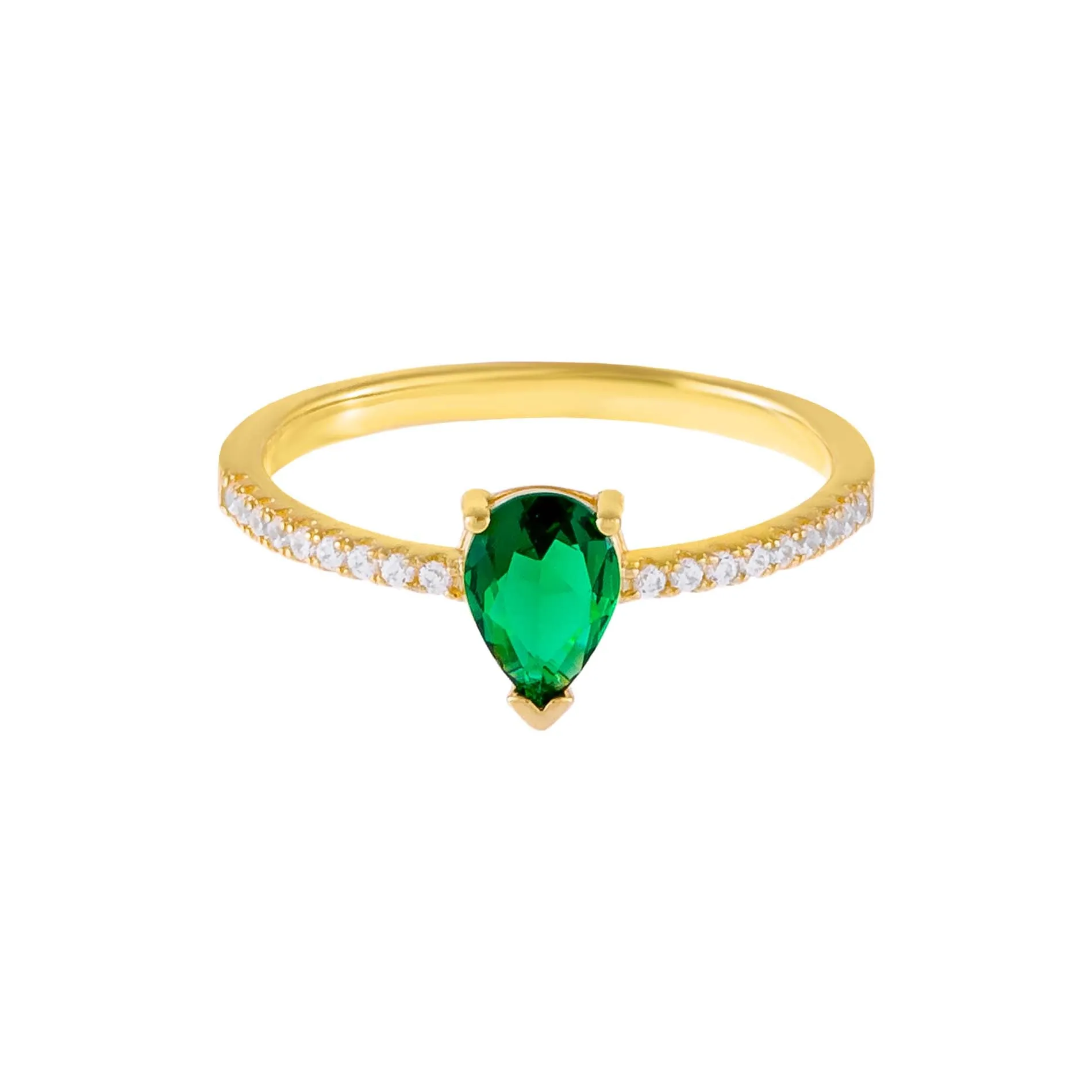 CZ Emerald Green Teardrop Ring