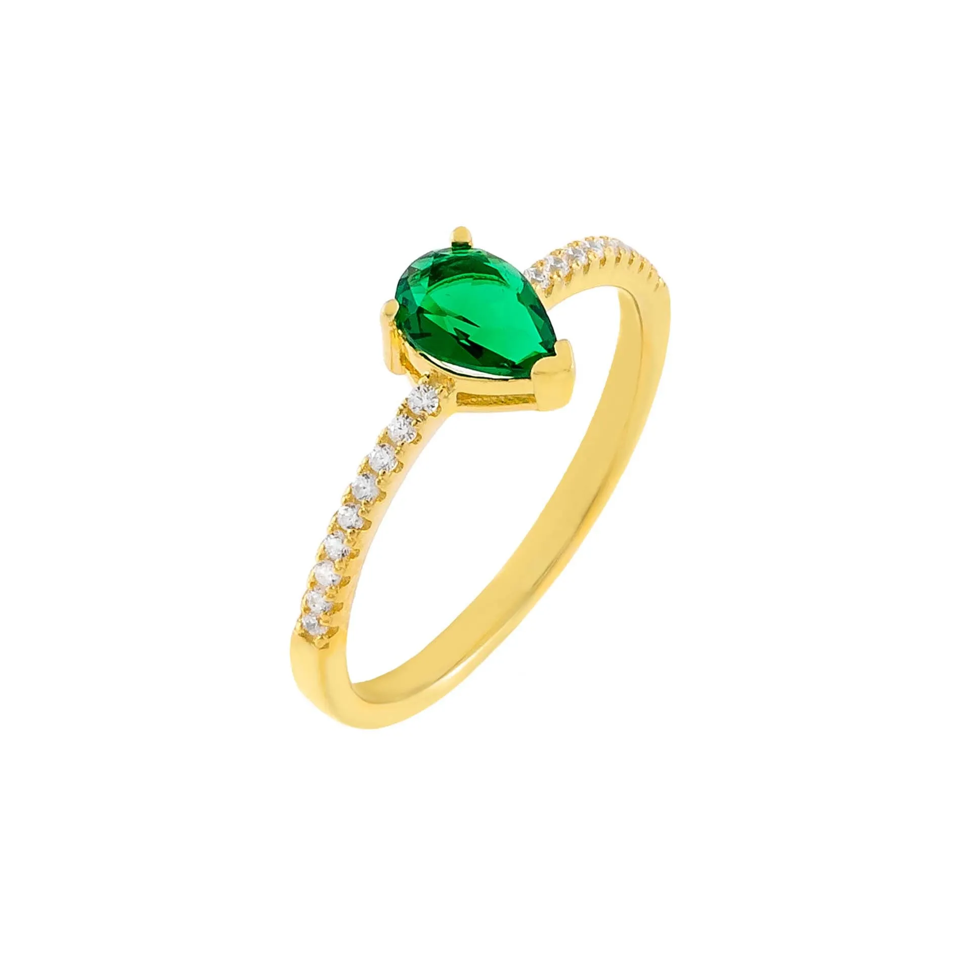 CZ Emerald Green Teardrop Ring