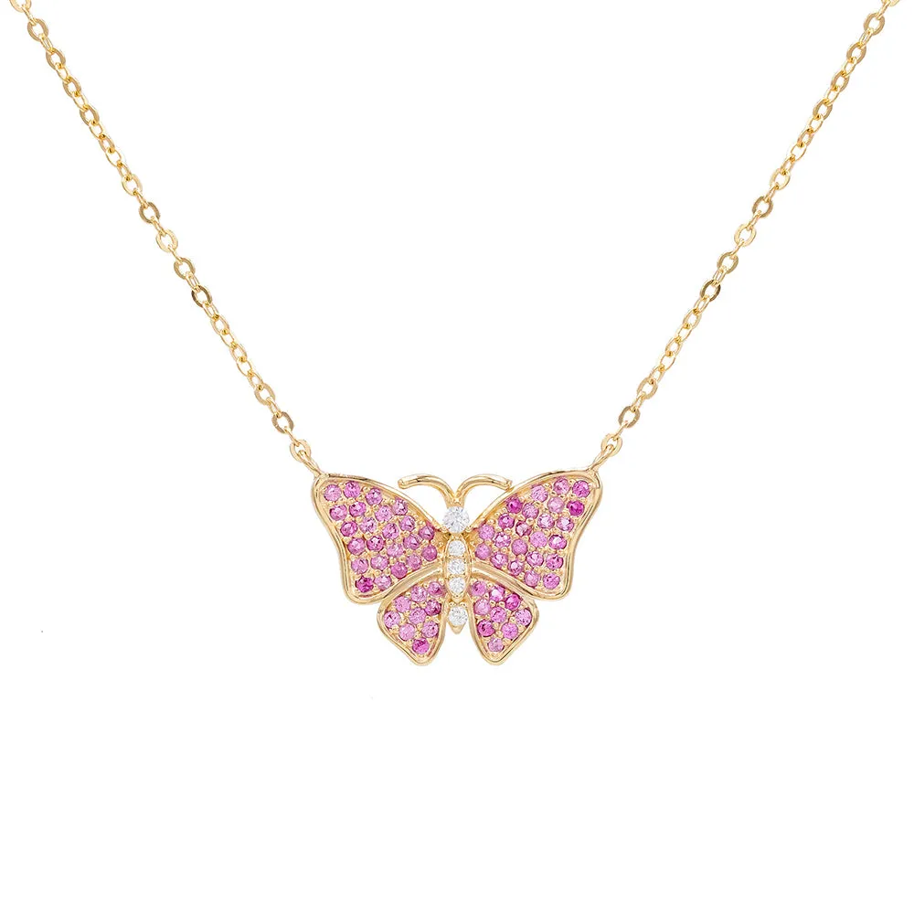CZ Pink Butterfly Necklace