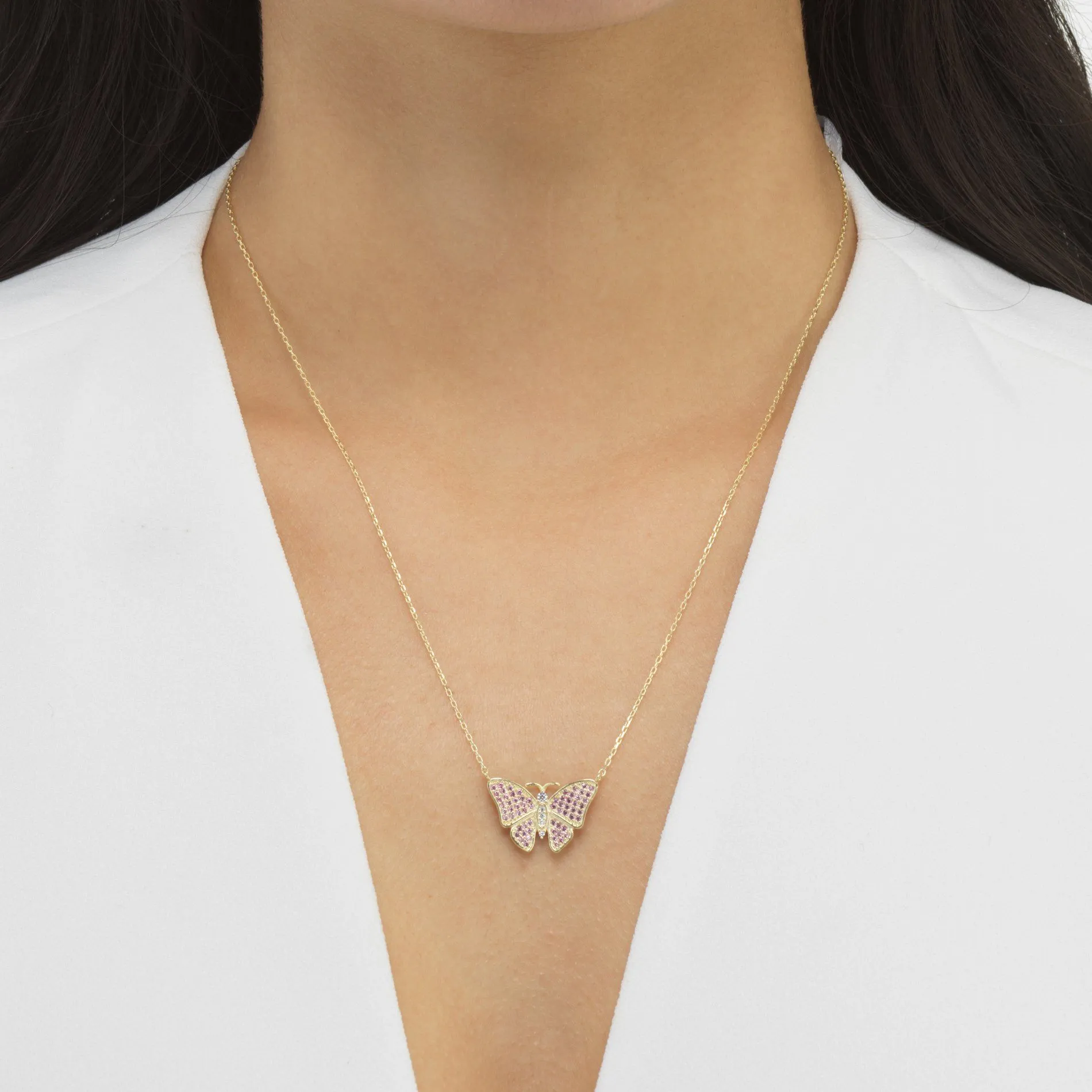 CZ Pink Butterfly Necklace