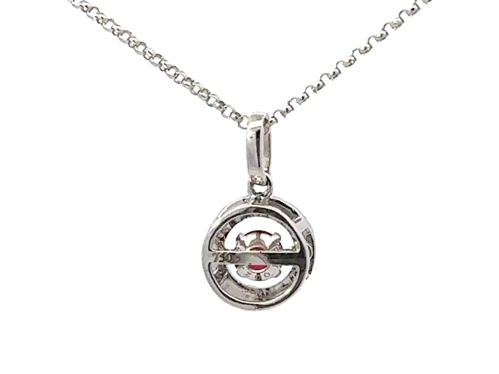 Dancing Gem Round Orange Sapphire Diamond Halo Necklace 18k White Gold