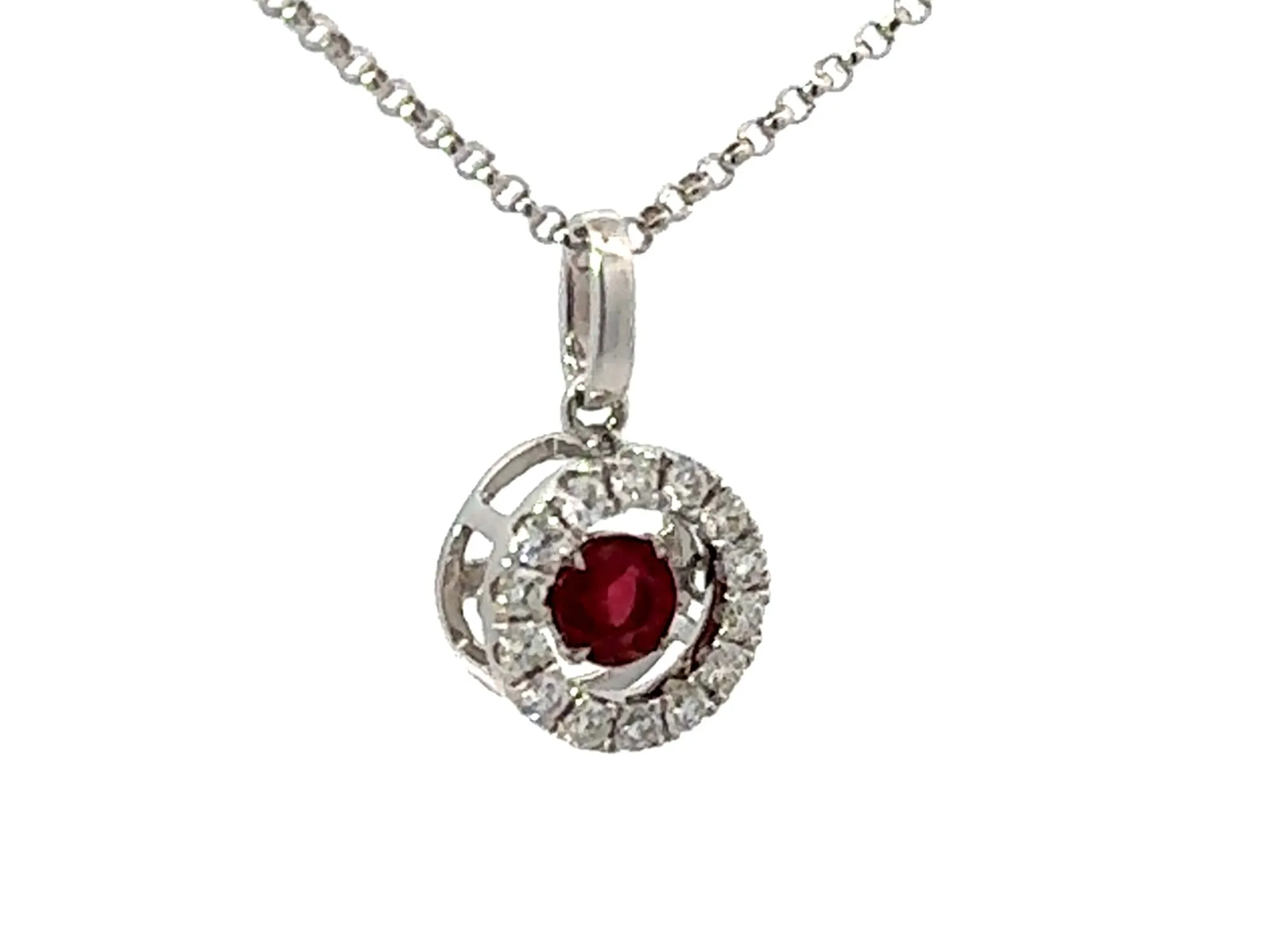 Dancing Gem Round Orange Sapphire Diamond Halo Necklace 18k White Gold