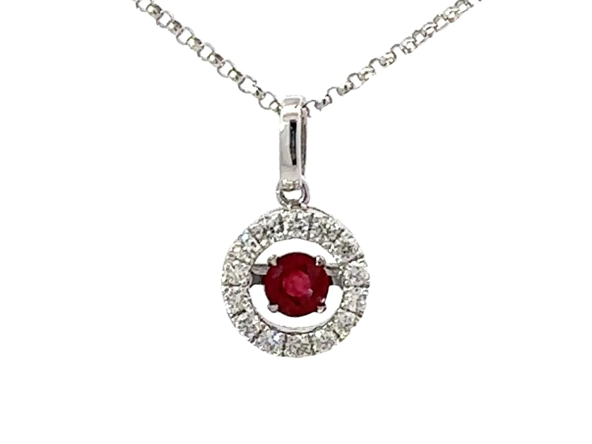 Dancing Gem Round Orange Sapphire Diamond Halo Necklace 18k White Gold
