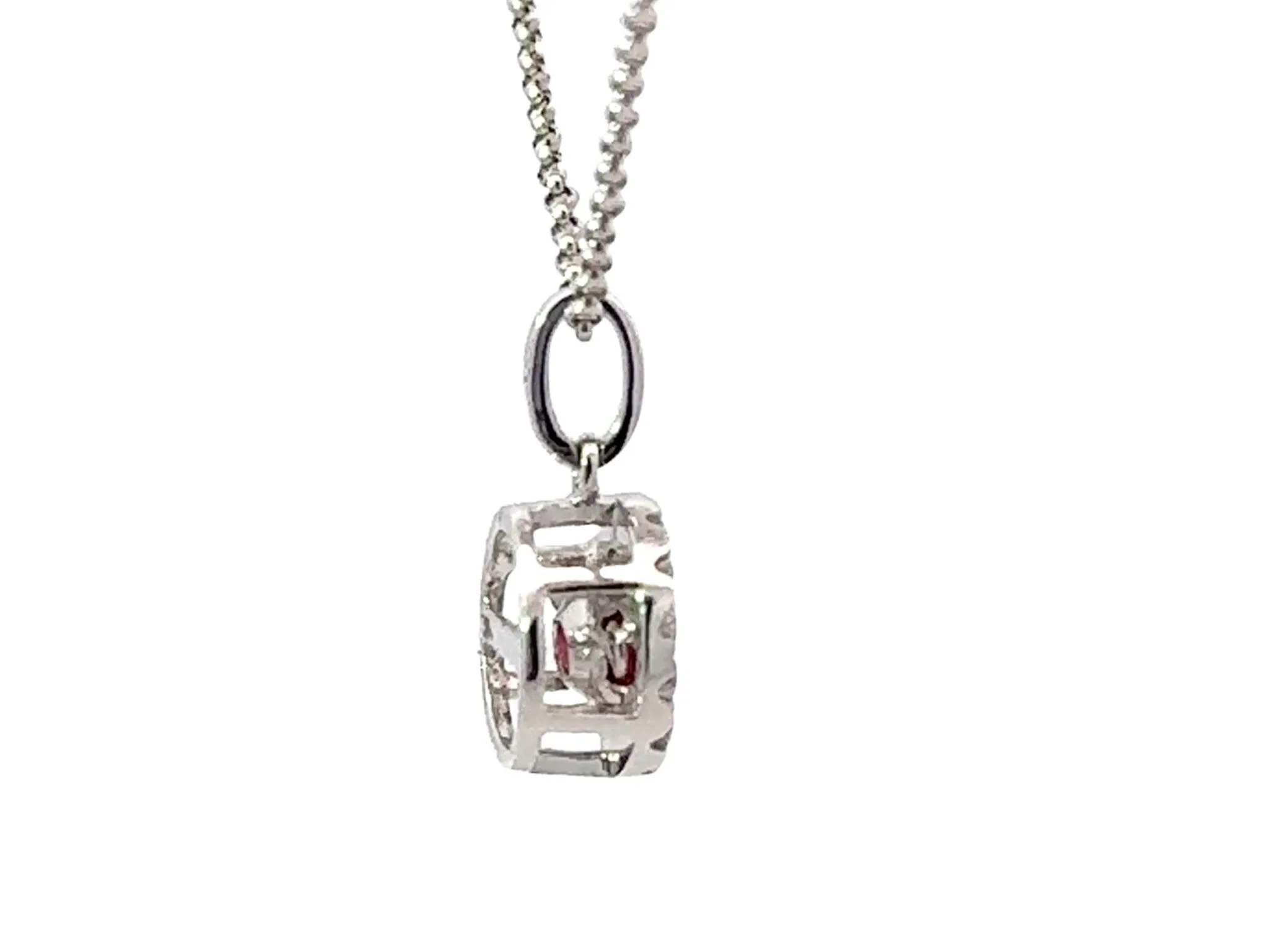 Dancing Gem Round Orange Sapphire Diamond Halo Necklace 18k White Gold