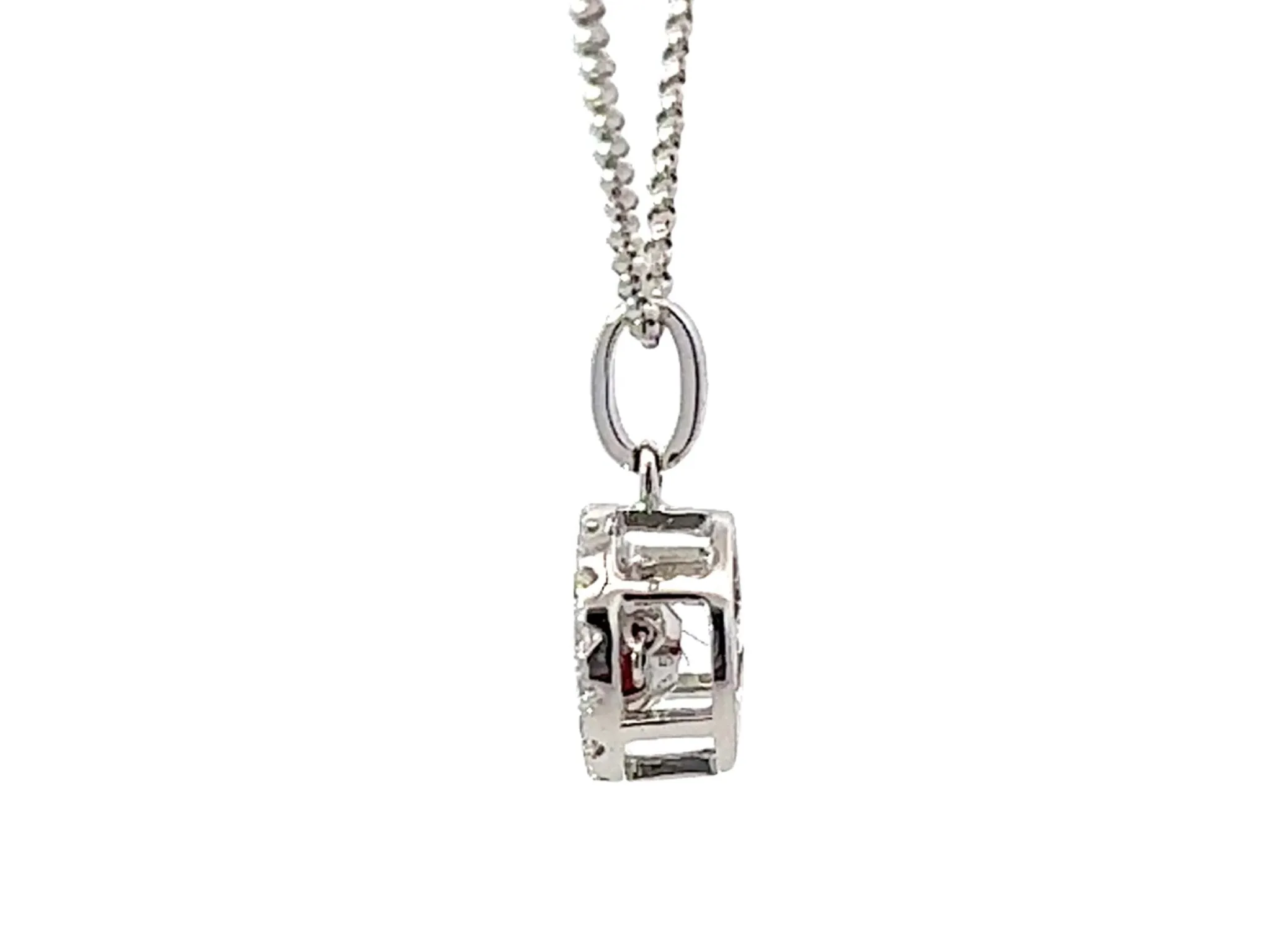 Dancing Gem Round Orange Sapphire Diamond Halo Necklace 18k White Gold