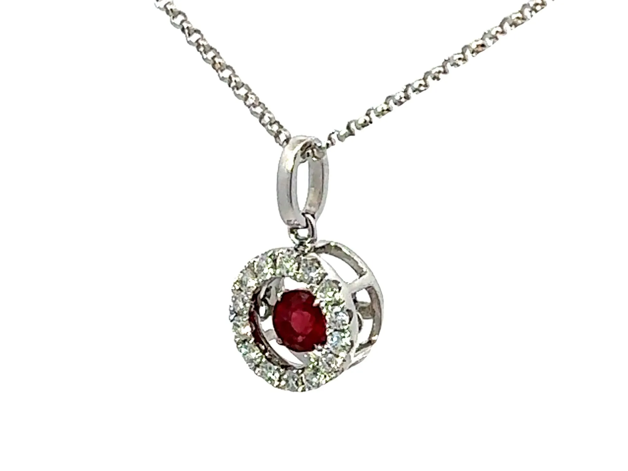 Dancing Gem Round Orange Sapphire Diamond Halo Necklace 18k White Gold