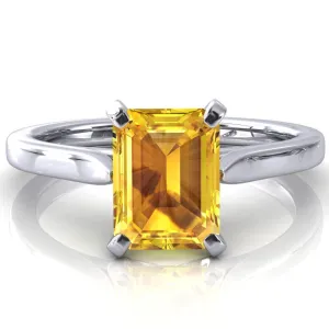 Darci Emerald Yellow Sapphire 4 Prong Cathedral Solitaire Engagement Ring