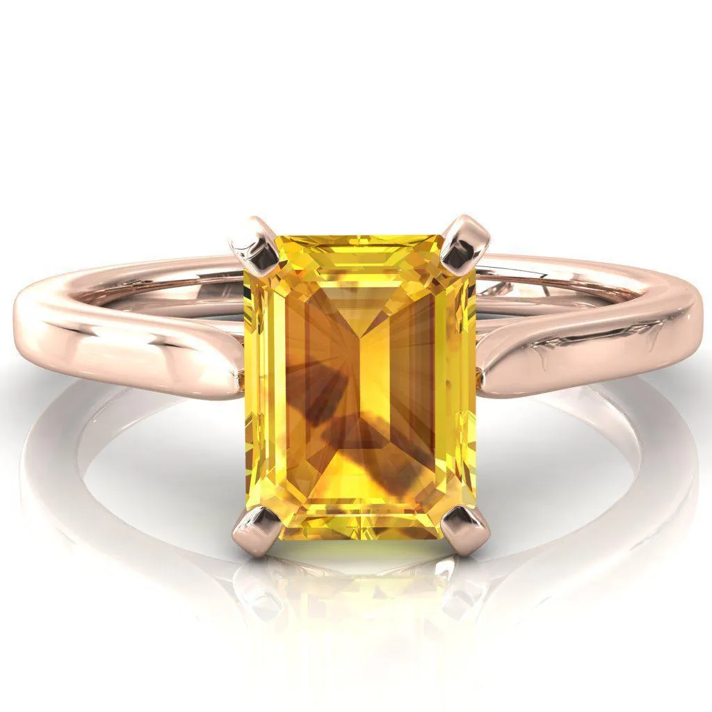 Darci Emerald Yellow Sapphire 4 Prong Cathedral Solitaire Engagement Ring