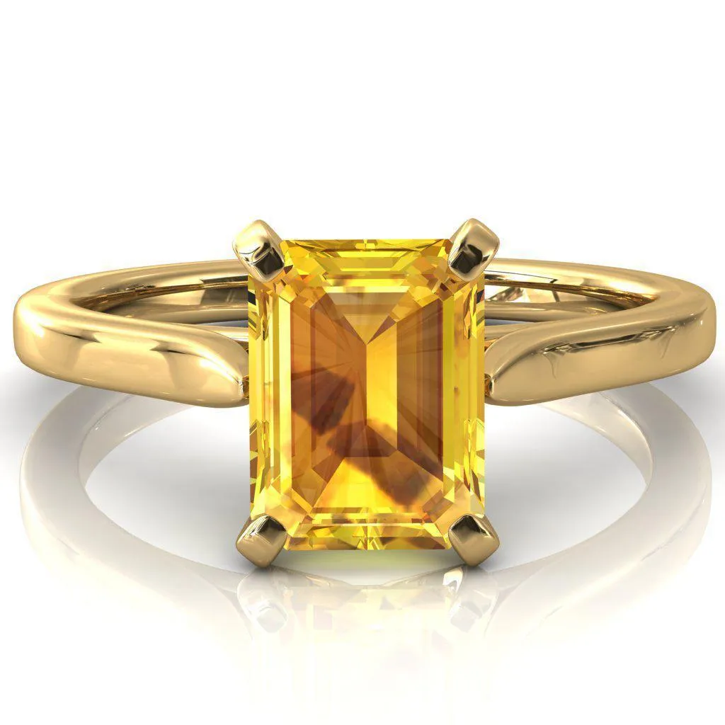 Darci Emerald Yellow Sapphire 4 Prong Cathedral Solitaire Engagement Ring