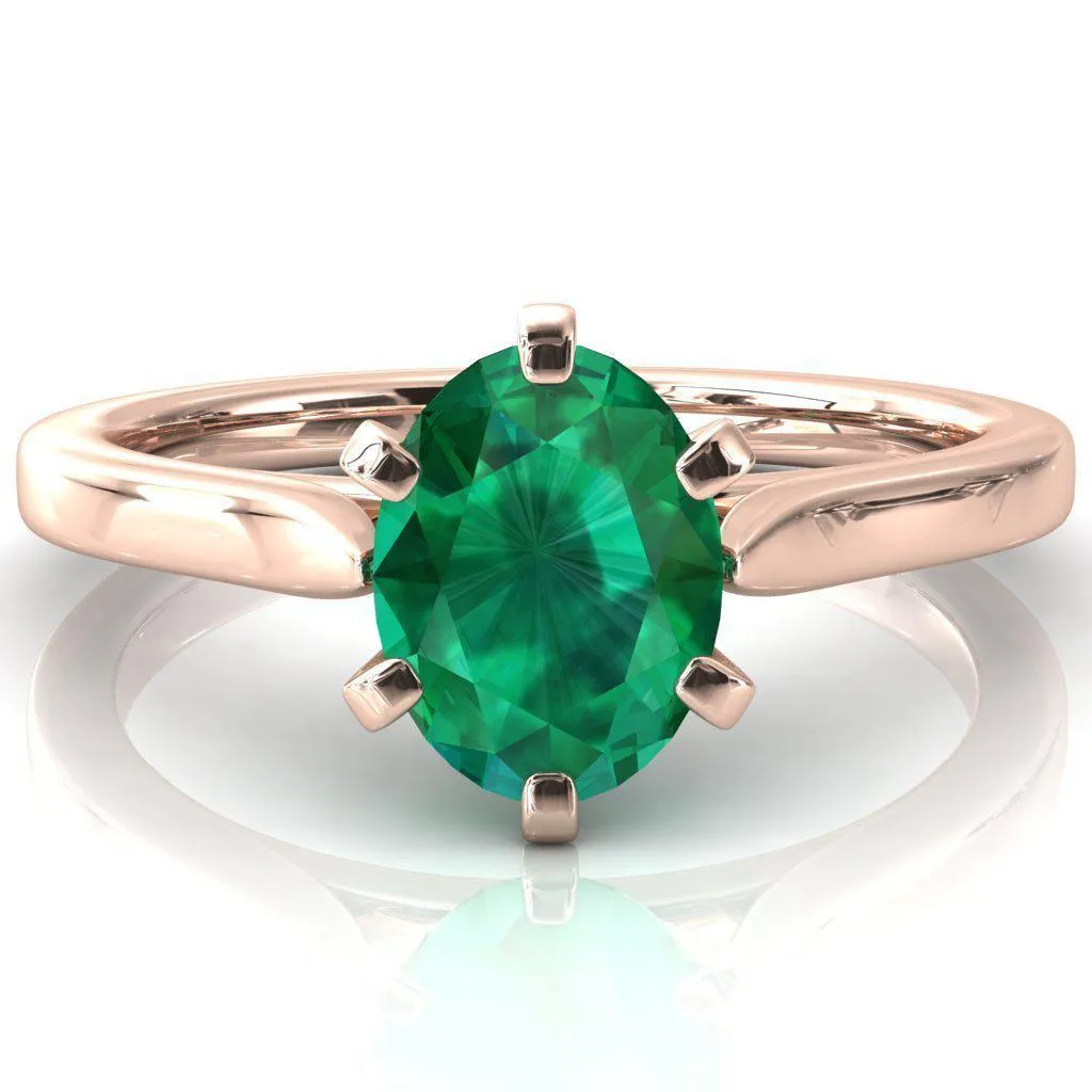 Darci Oval Emerald 6 Prong Cathedral Solitaire Engagement Ring