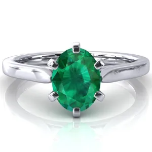 Darci Oval Emerald 6 Prong Cathedral Solitaire Engagement Ring