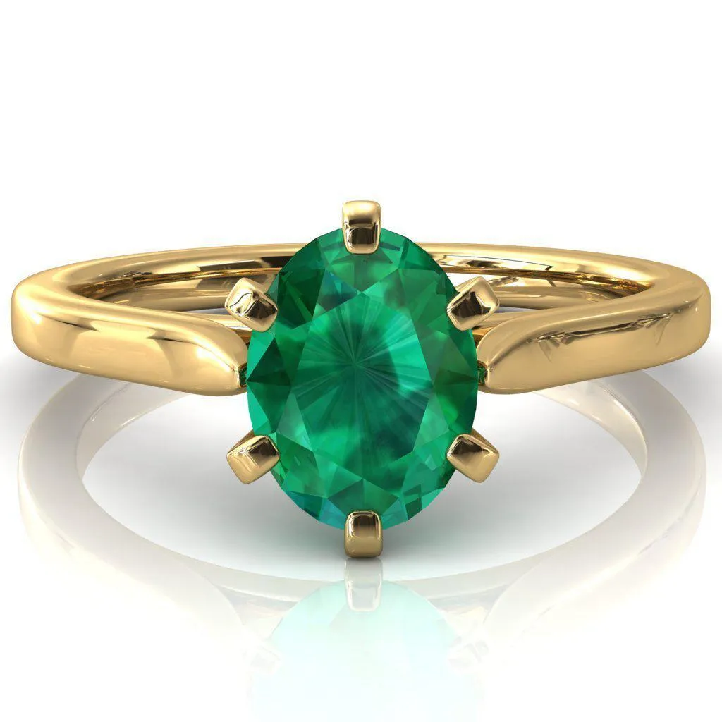 Darci Oval Emerald 6 Prong Cathedral Solitaire Engagement Ring