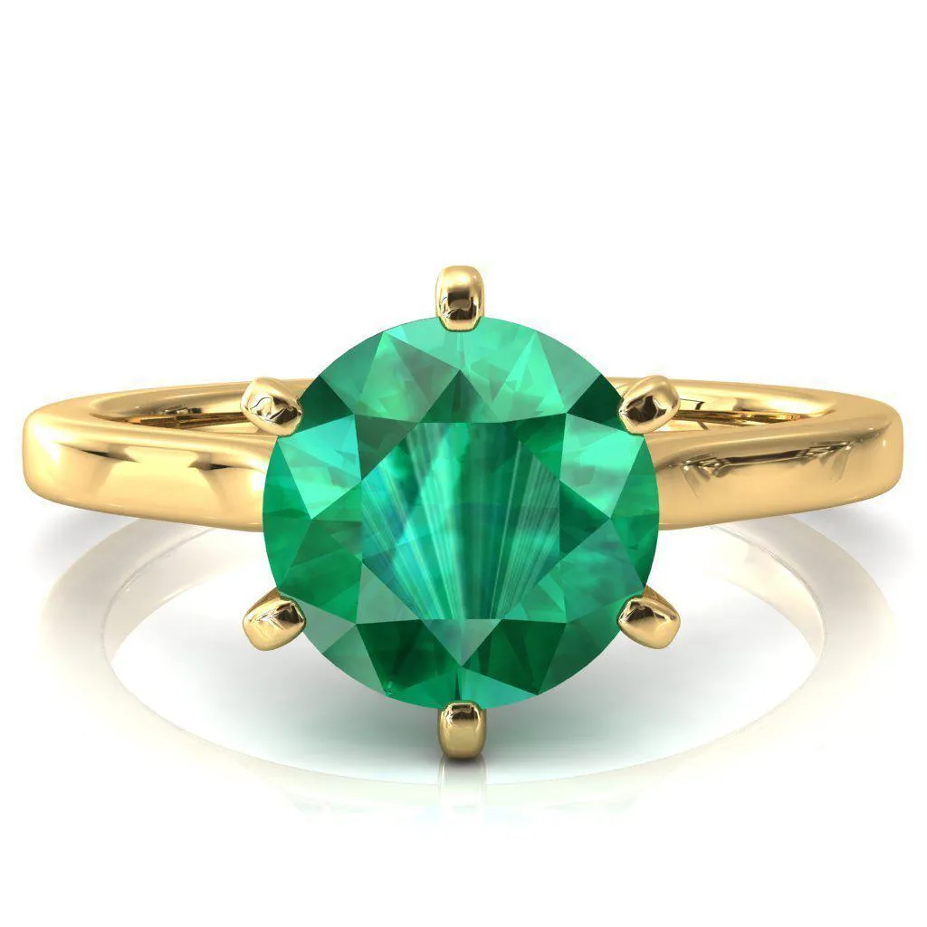 Darci Round Emerald 6 Prong Cathedral Solitaire Engagement Ring