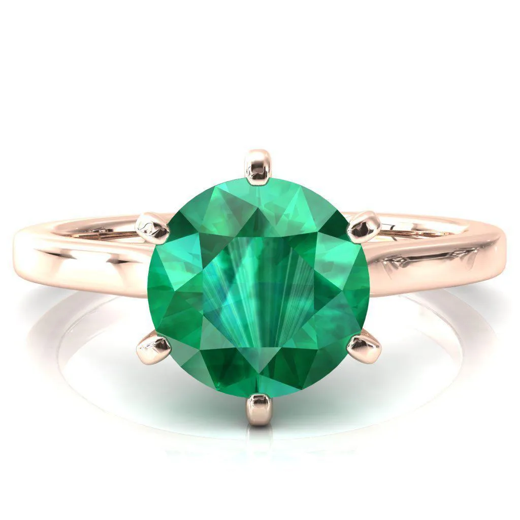 Darci Round Emerald 6 Prong Cathedral Solitaire Engagement Ring