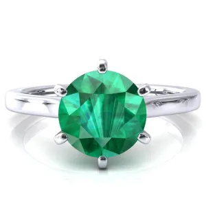 Darci Round Emerald 6 Prong Cathedral Solitaire Engagement Ring