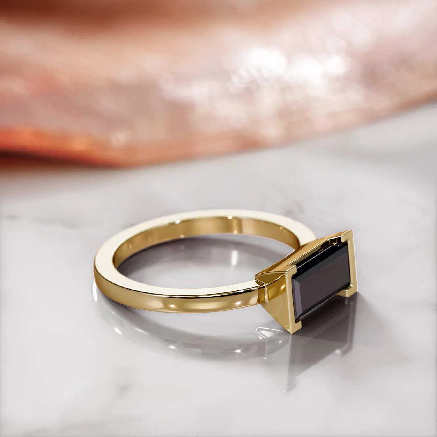 Dark Energy  Solitaire  Natural Black Diamond Emerald Cut Engagement Ring