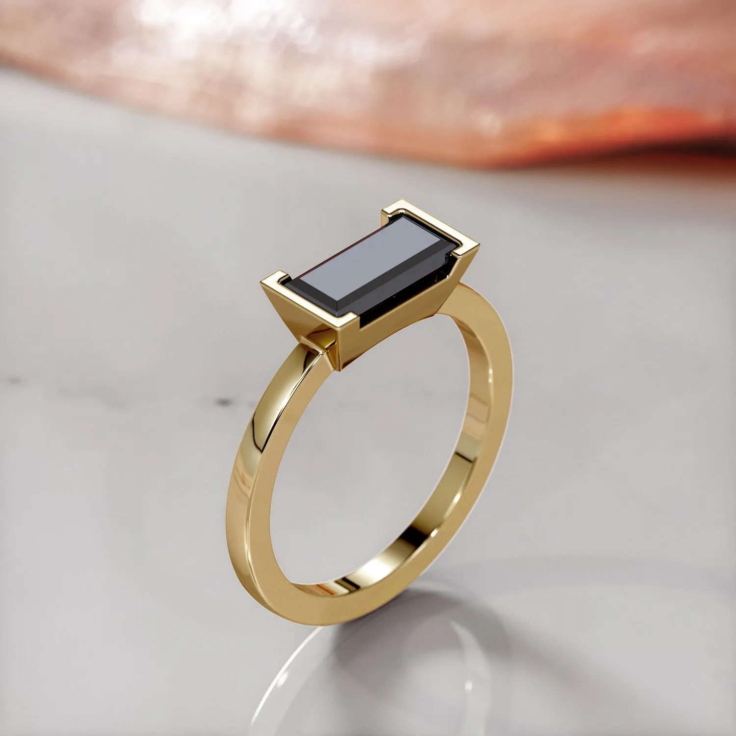 Dark Energy  Solitaire  Natural Black Diamond Emerald Cut Engagement Ring