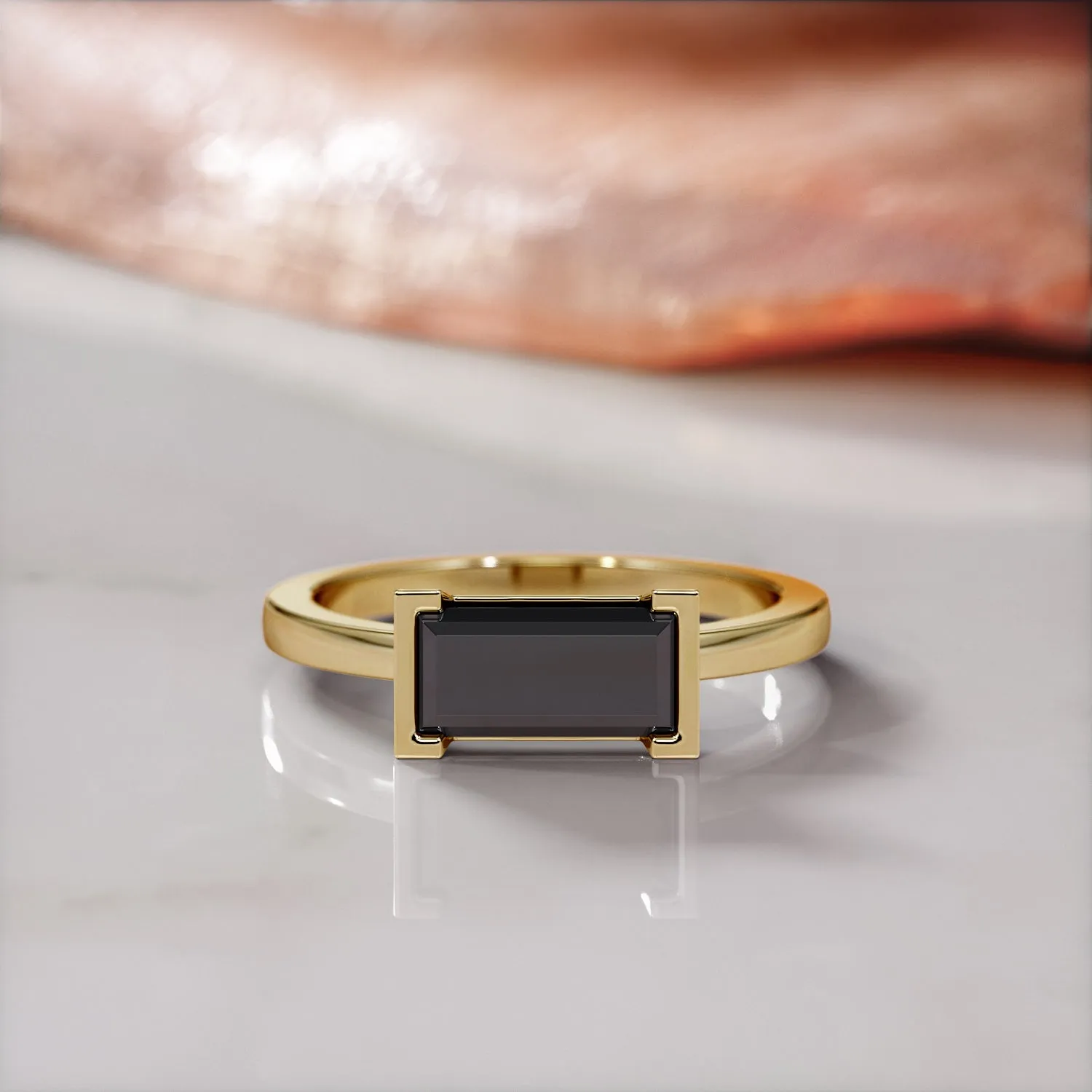 Dark Energy  Solitaire  Natural Black Diamond Emerald Cut Engagement Ring