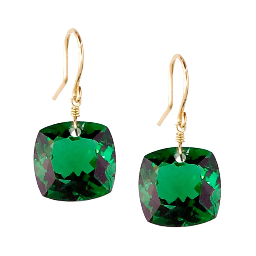 Dark Green Amethyst Cushion Cut Solitaire Earrings