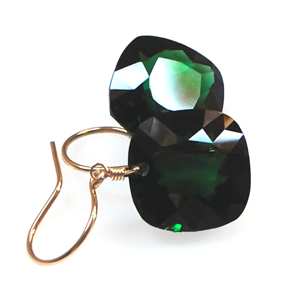 Dark Green Amethyst Cushion Cut Solitaire Earrings