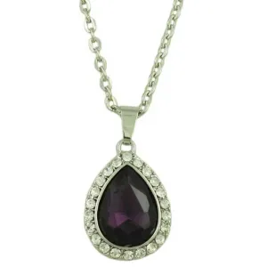 Dark Purple Crystal Teardrop Pendant on Silver Chain - PT410A