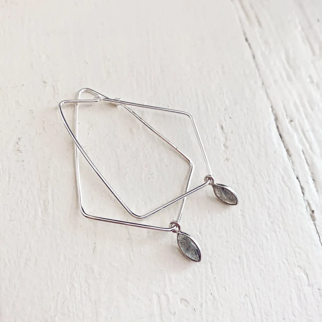 dewdrop II // sterling silver & gemstone modern teardrop hoop earrings