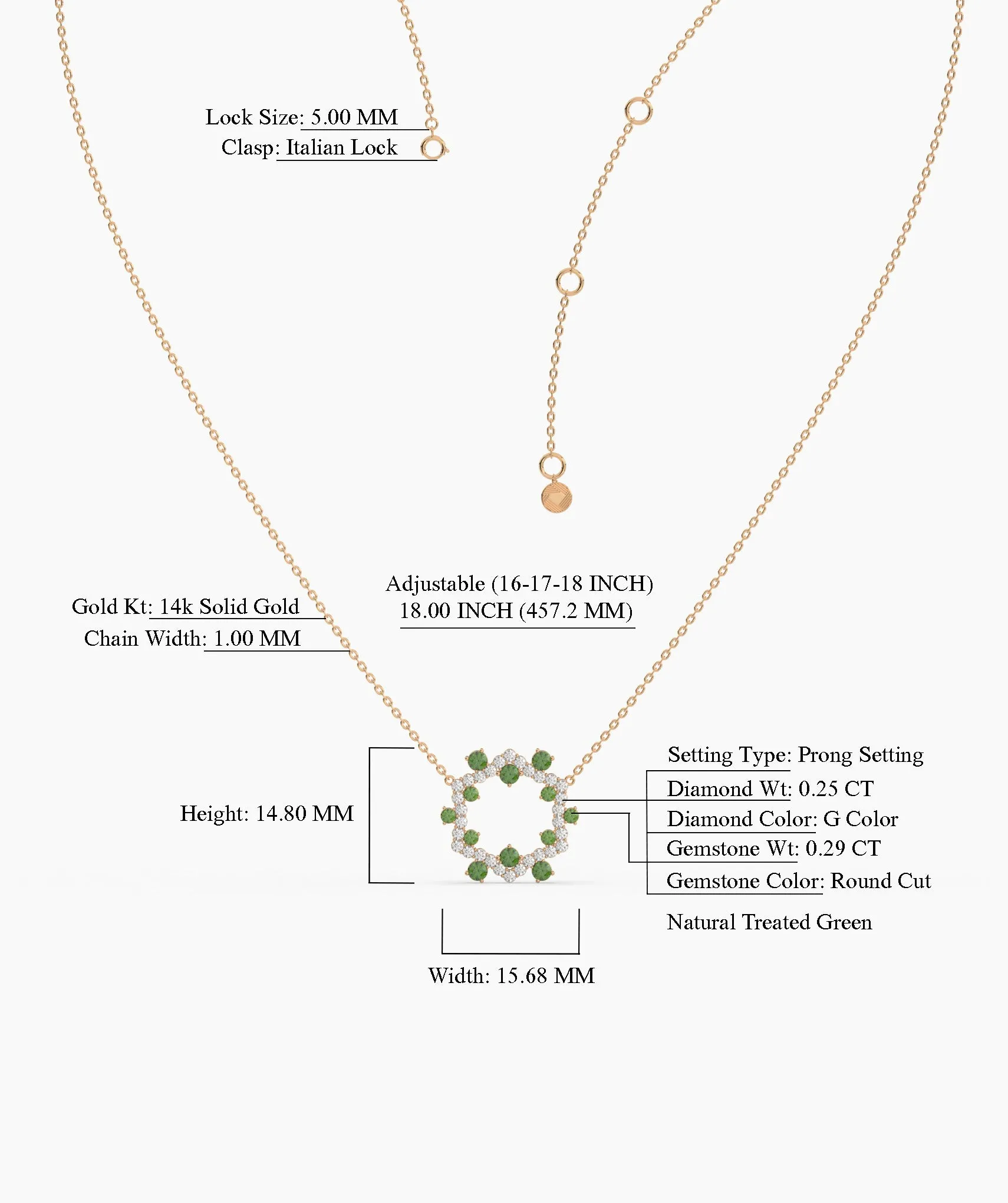 Diamond & Green Gemstone Circle Necklace